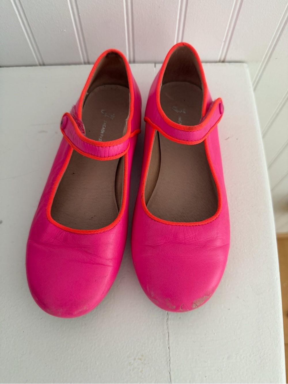 Jacadi Hot Pink Mary Jane Flats with Orange Trim